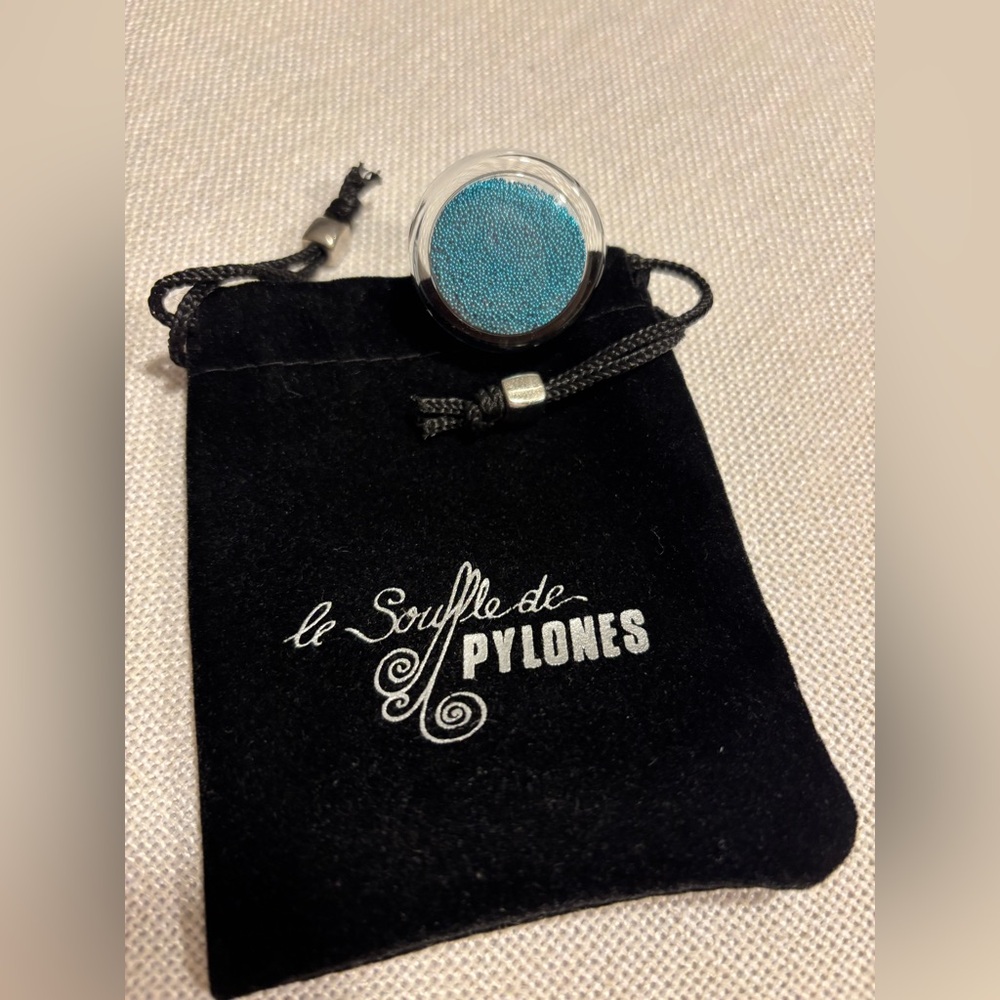 Pylones Glass Ring with Metallic Beads 
Size - Adjustable Made In France